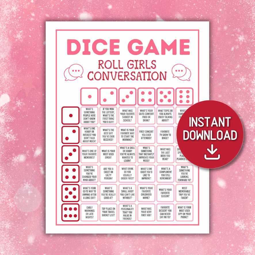 DICE GIRL´S CONVERSATION GAME PRINTABLE