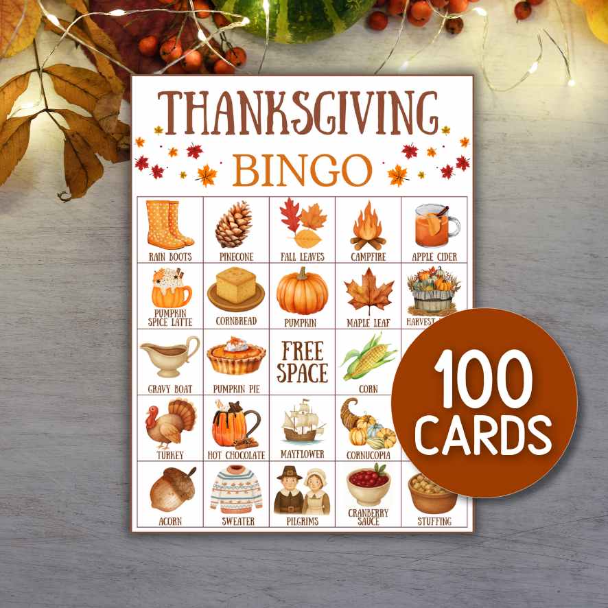 THANKSGIVING 100 BINGO CARDS