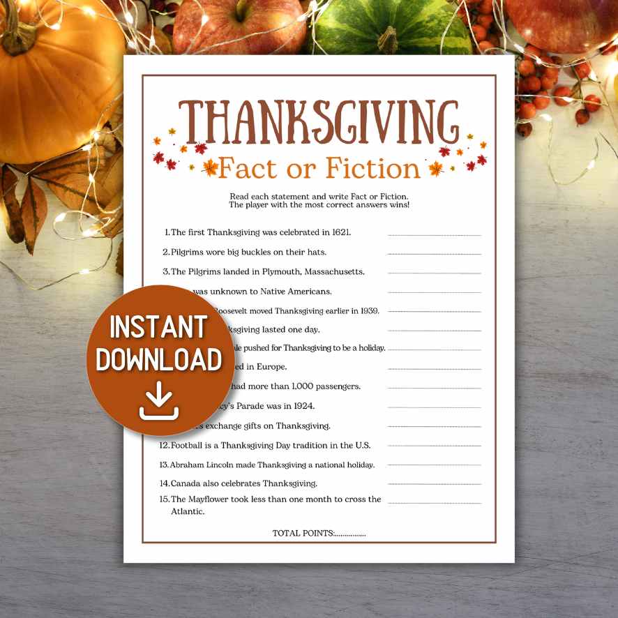 THANKSGIVING FACT OR FICTION GAME