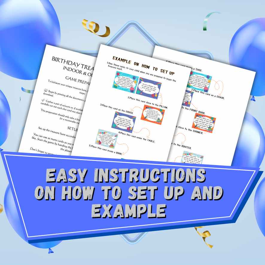 TREASURE HUNT BIRTHDAY BLUE - PRINTABLE GAME - Image 3
