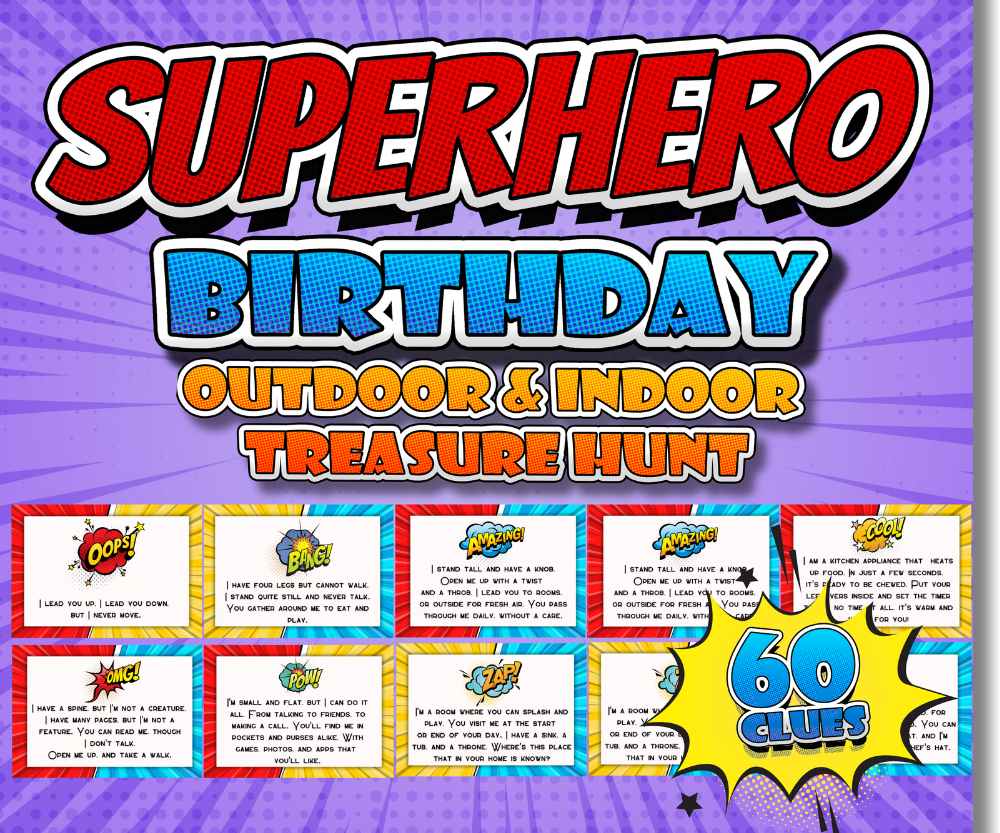TREASURE HUNT SUPERHERO BIRTHDAY INDOOR & OUTDOOR - PRINTABLE GAME - Image 5